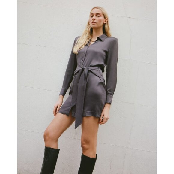 Zara Knotted Satin Effect Shirt Dress Size L - Picture 1 of 14